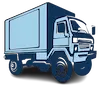 Blue delivery truck icon representing fast and reliable transportation services.